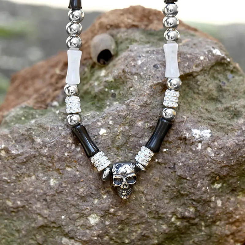 Multi-color Gemstone Beaded Stainless Steel Skull Necklace sold by GTHIC product image thumbnail 3