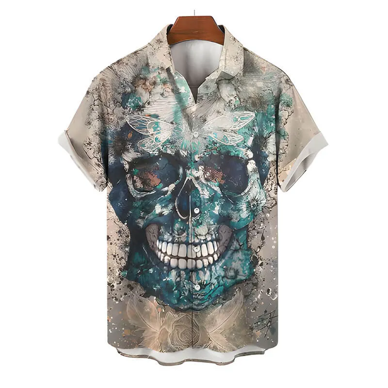 Colorful Skull Head Print Polyester Hawaiian Shirt sold by GTHIC product image thumbnail 4