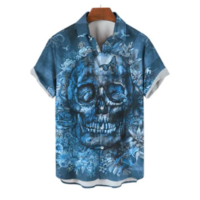 Colorful Skull Head Print Polyester Hawaiian Shirt sold by GTHIC product image thumbnail 3