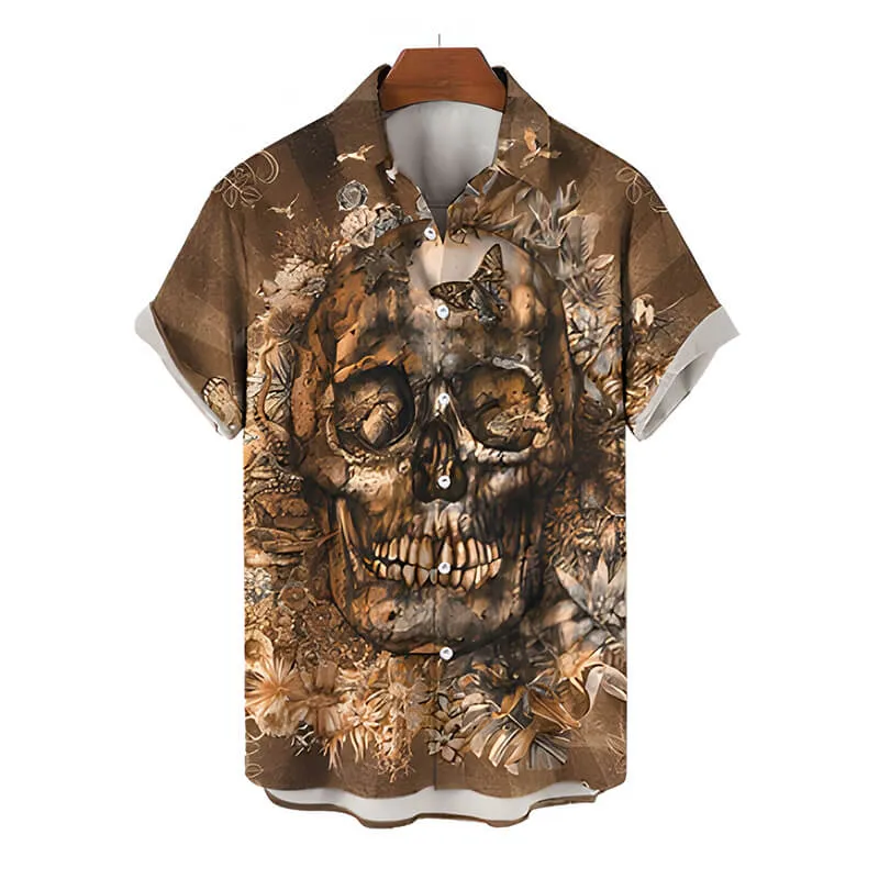 Colorful Skull Head Print Polyester Hawaiian Shirt sold by GTHIC product image thumbnail 5