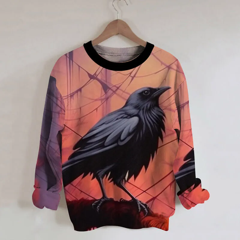 Crow Pattern Casual Round Neck Sweatshirt sold by GTHIC