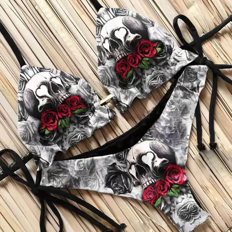Rose Skull Print Gothic Bikini Set sold by GTHIC