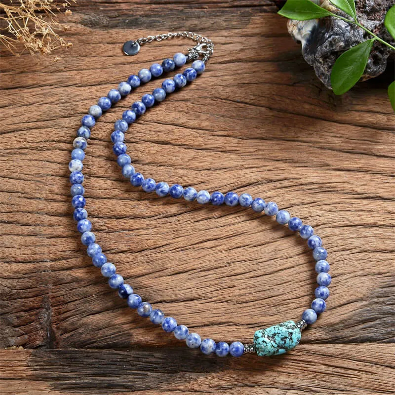 Natural Stone Beads Turquoise Stainless Steel Necklace sold by GTHIC