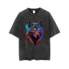 Cyberpunk Wolf Print Washed T-shirt sold by GTHIC