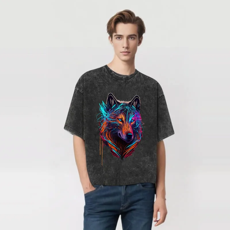 Cyberpunk Wolf Print Washed T-shirt sold by GTHIC product image thumbnail 2