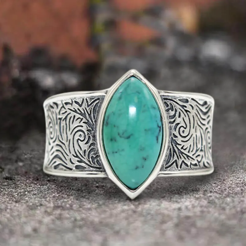 Vintage Engraved Turquoise Sterling Silver Band Ring sold by GTHIC