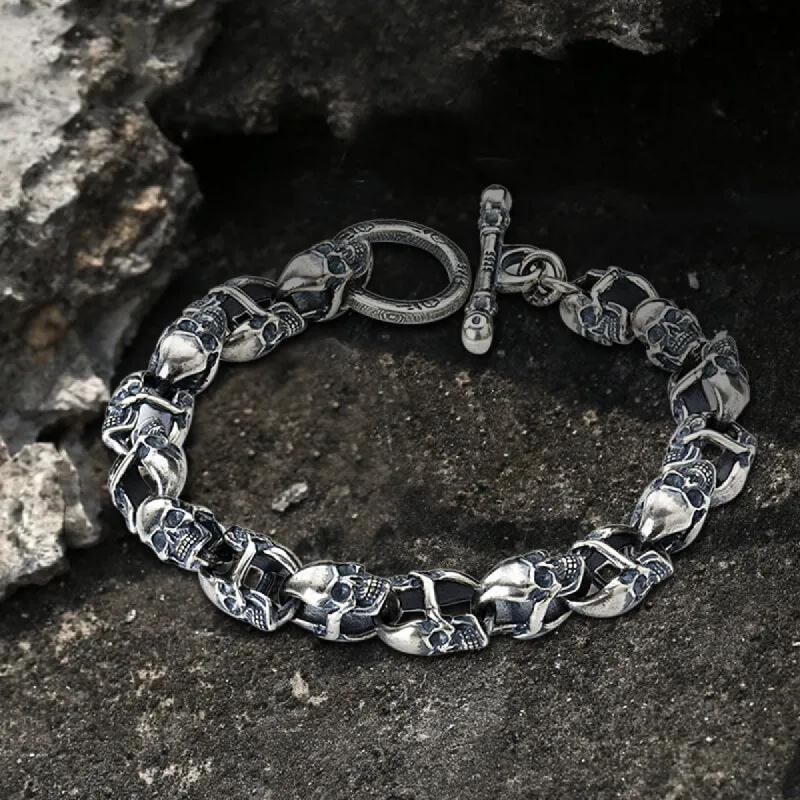 Skull Sterling Silver Punk Bracelet sold by GTHIC