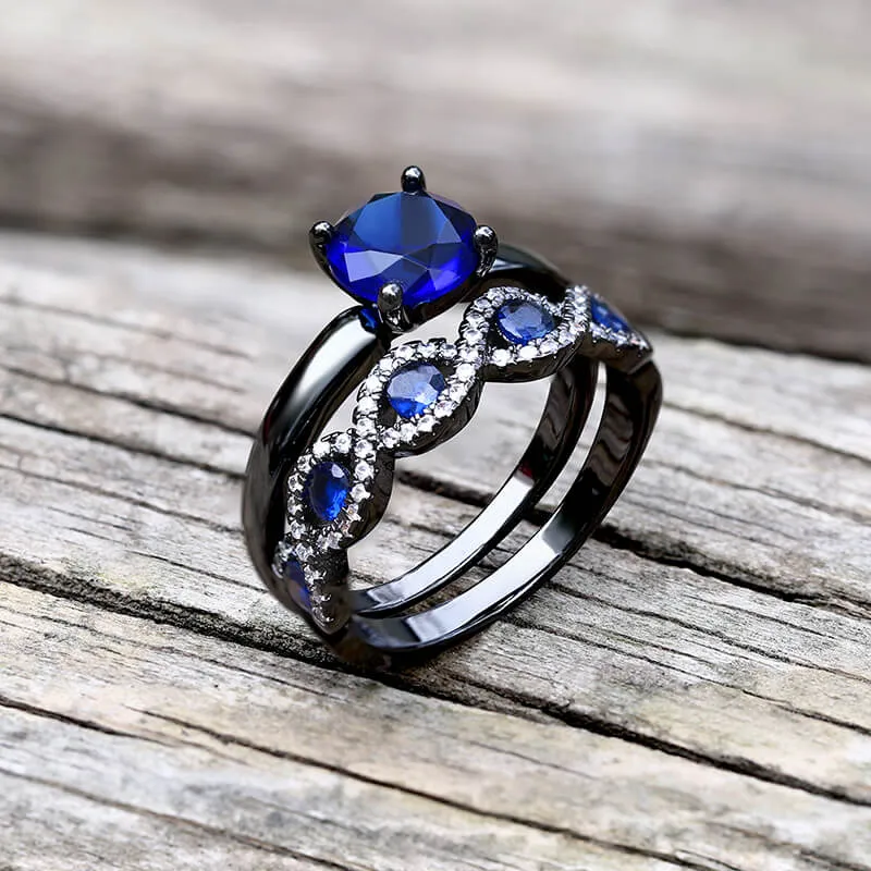 Black Inlaid Blue Zircon Stacking Ring sold by GTHIC