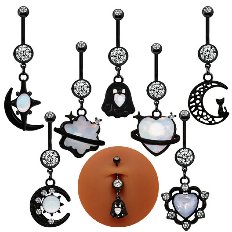 Black Moon Design Inlaid Zircon Alloy Belly Ring sold by GTHIC