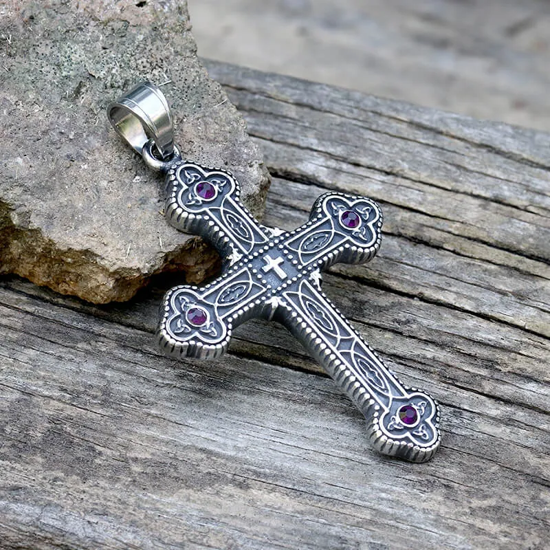 Gem-Set Budded Cross Stainless Steel Pendant sold by GTHIC