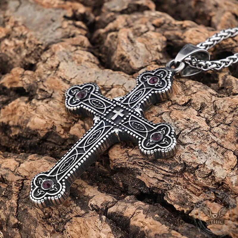 Gem-Set Budded Cross Stainless Steel Pendant sold by GTHIC product image thumbnail 4