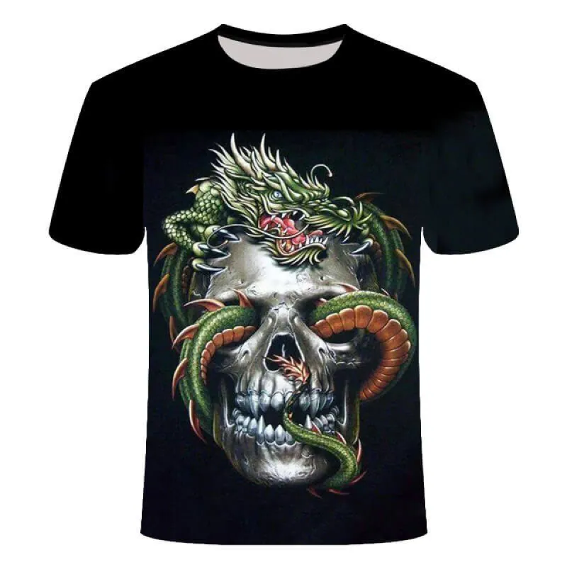 Dragon Twisted Skull Polyester T-Shirt sold by GTHIC