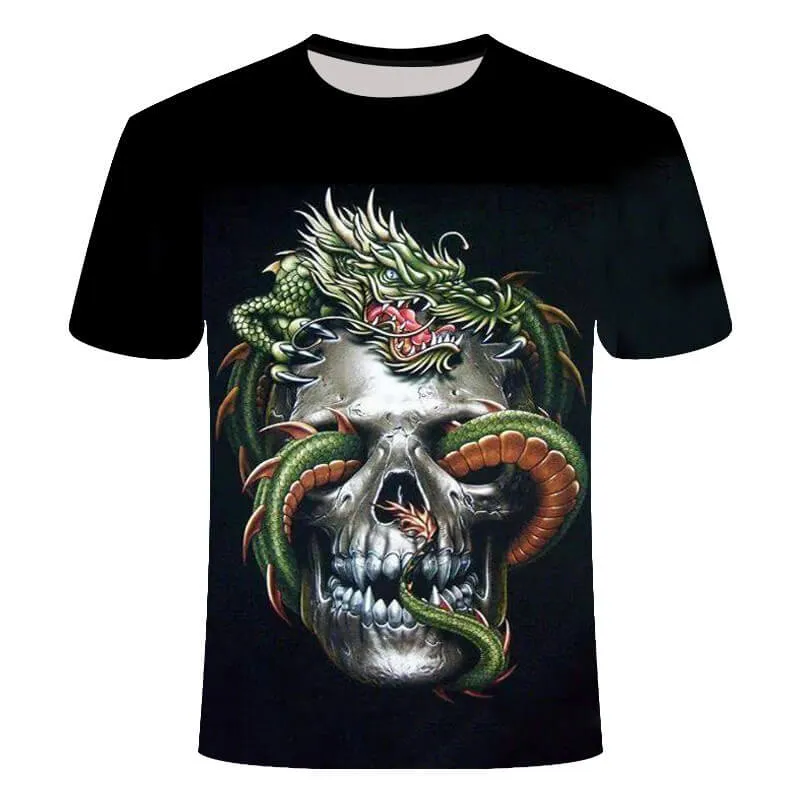 Dragon Twisted Skull Polyester T-Shirt sold by GTHIC