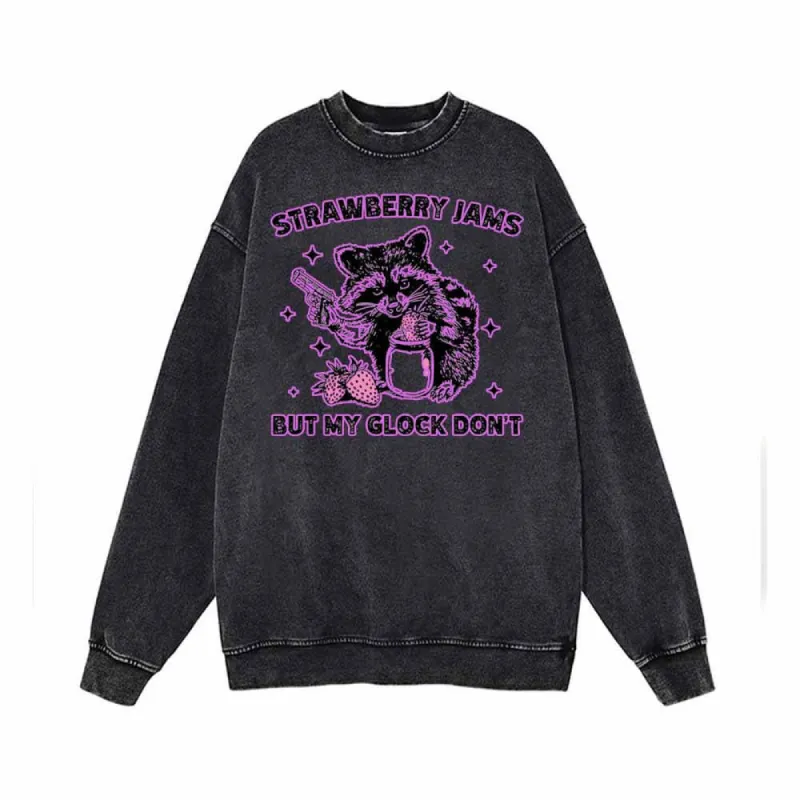 Strawberry Jams Funny Gunner Raccoon Print Sweatshirt made by GTHIC