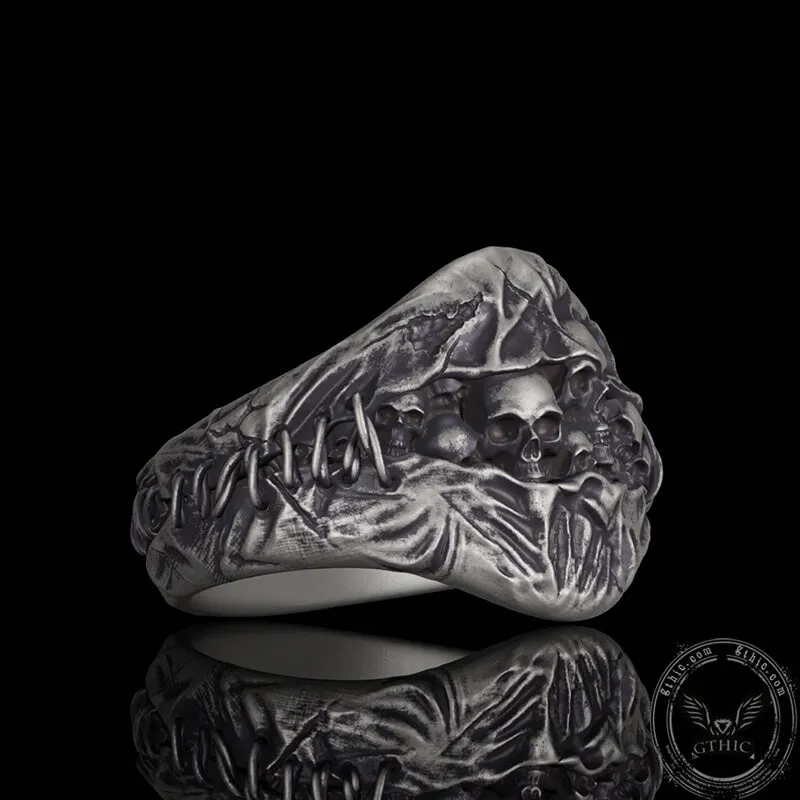 Stitched Skull Sterling Silver Gothic Ring sold by GTHIC product image thumbnail 3