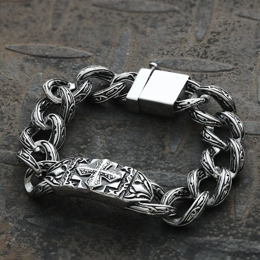Vintage Cross Pattern Stainless Steel Bracelet sold by GTHIC