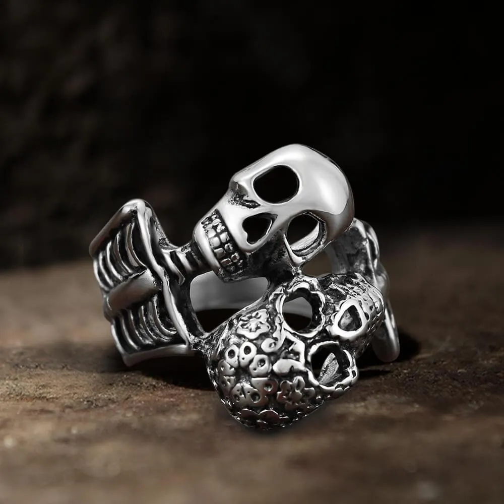 Double Skulls Stainless Steel Ring sold by GTHIC
