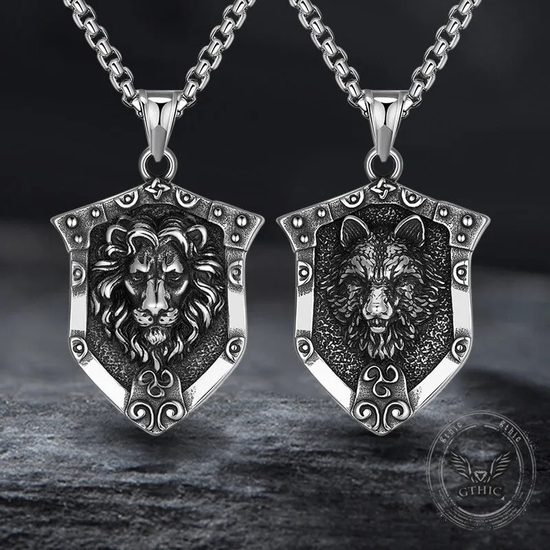 Punk Lion Wolf Shield Stainless Steel Necklace sold by GTHIC
