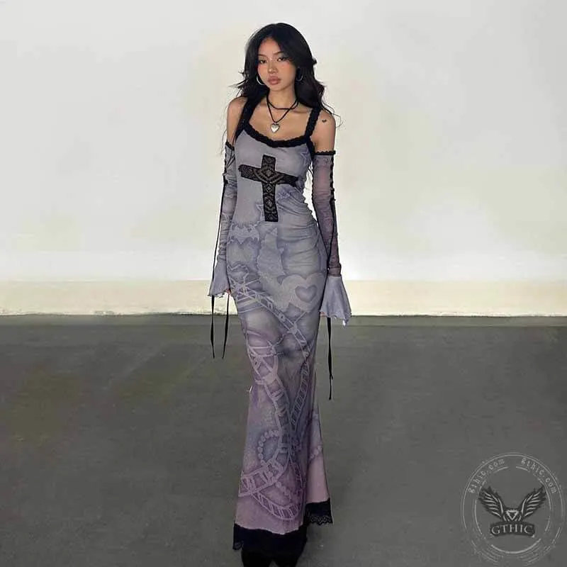 Vintage Cross Print With Gloves Gothic Dress sold by GTHIC