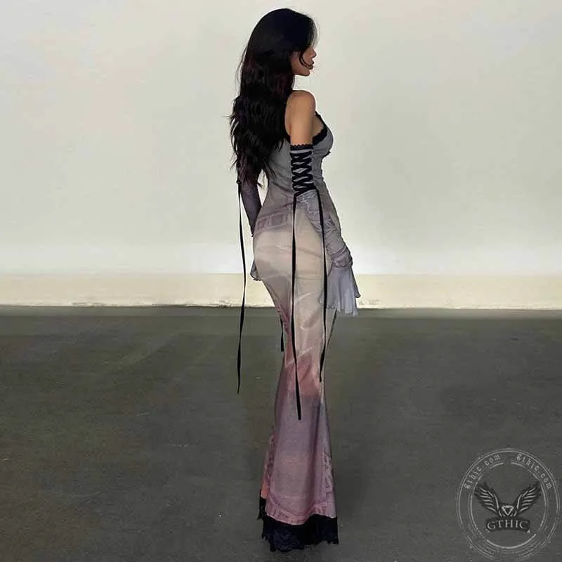 Vintage Cross Print With Gloves Gothic Dress sold by GTHIC product image thumbnail 2