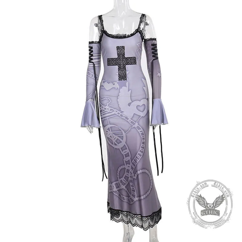 Vintage Cross Print With Gloves Gothic Dress sold by GTHIC product image thumbnail 4