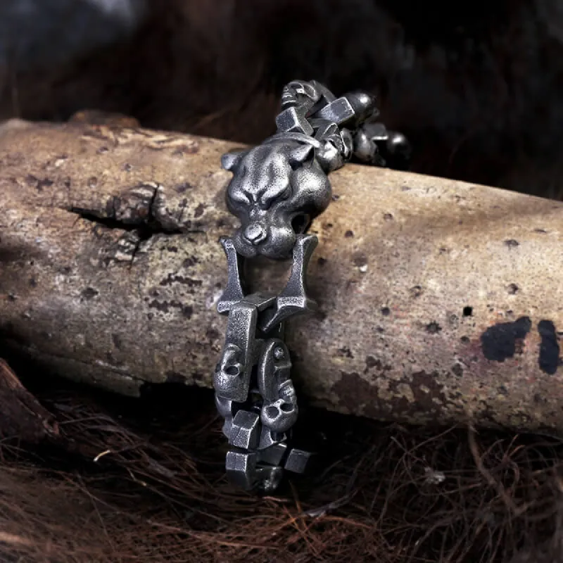 Vintage Leopard Head Stainless Steel Skull Bracelet sold by GTHIC