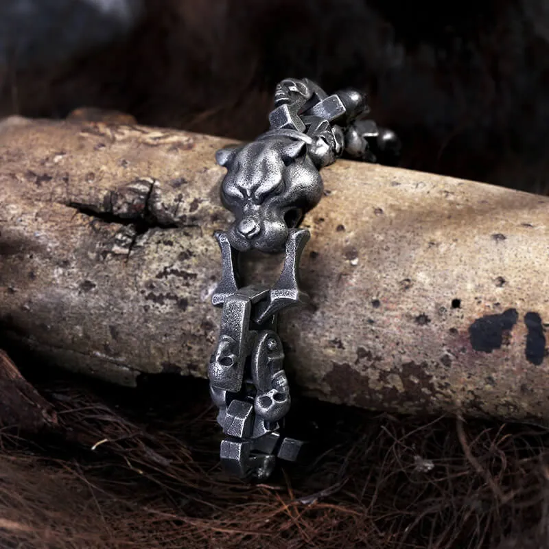 Vintage Leopard Head Stainless Steel Skull Bracelet sold by GTHIC