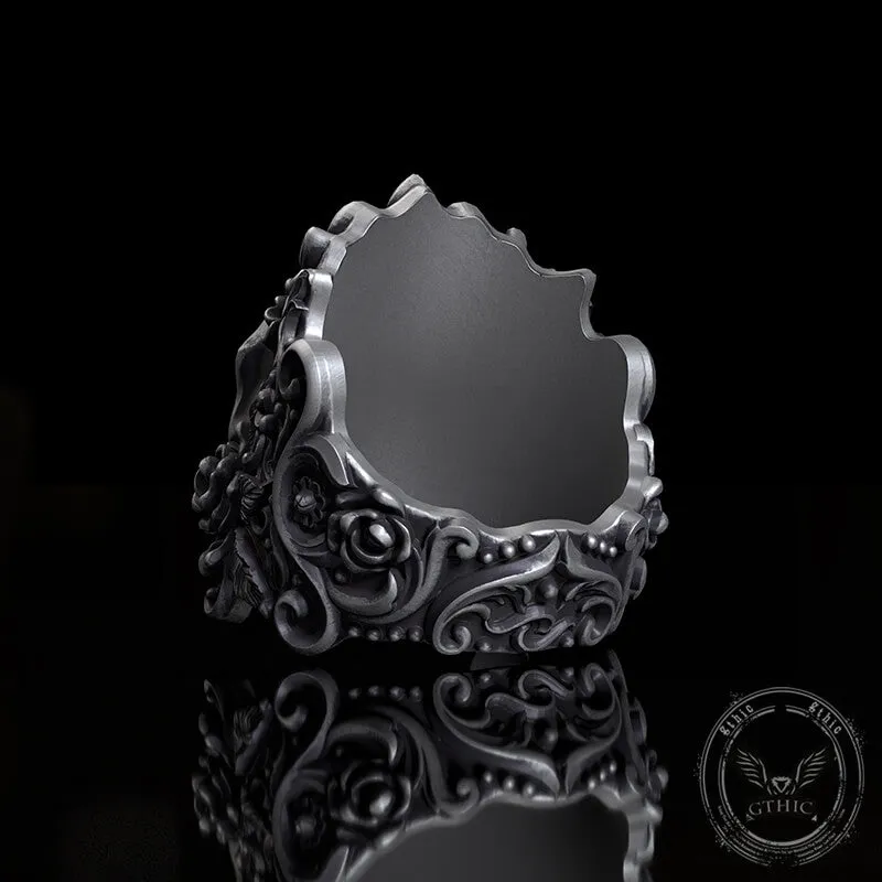 Rose Vine Pattern Skull Sterling Silver Ring sold by GTHIC product image thumbnail 5