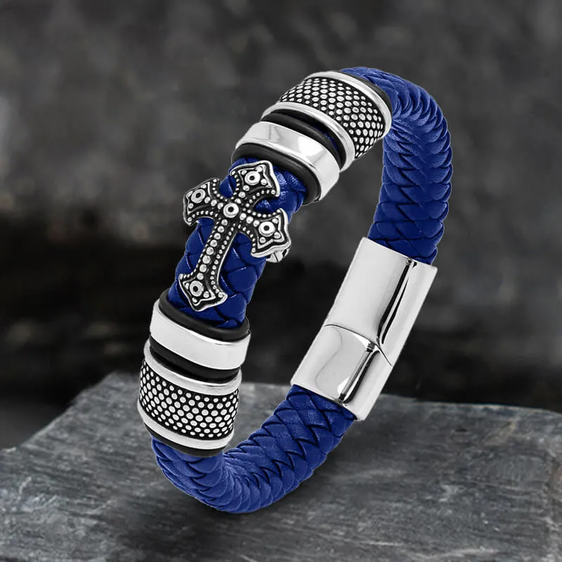 Budded Cross Stainless Steel Braided Leather Bracelet sold by GTHIC product image thumbnail 5
