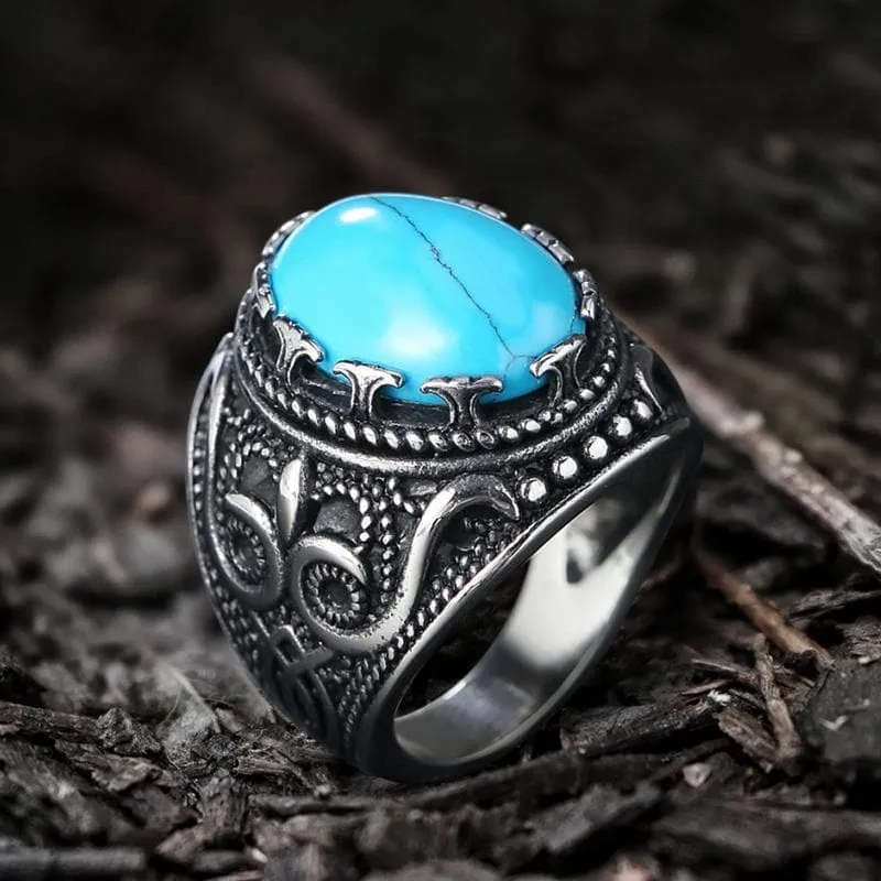 Vintage Pattern Turquoise Tiger-Eye Stainless Steel Ring sold by GTHIC product image thumbnail 4