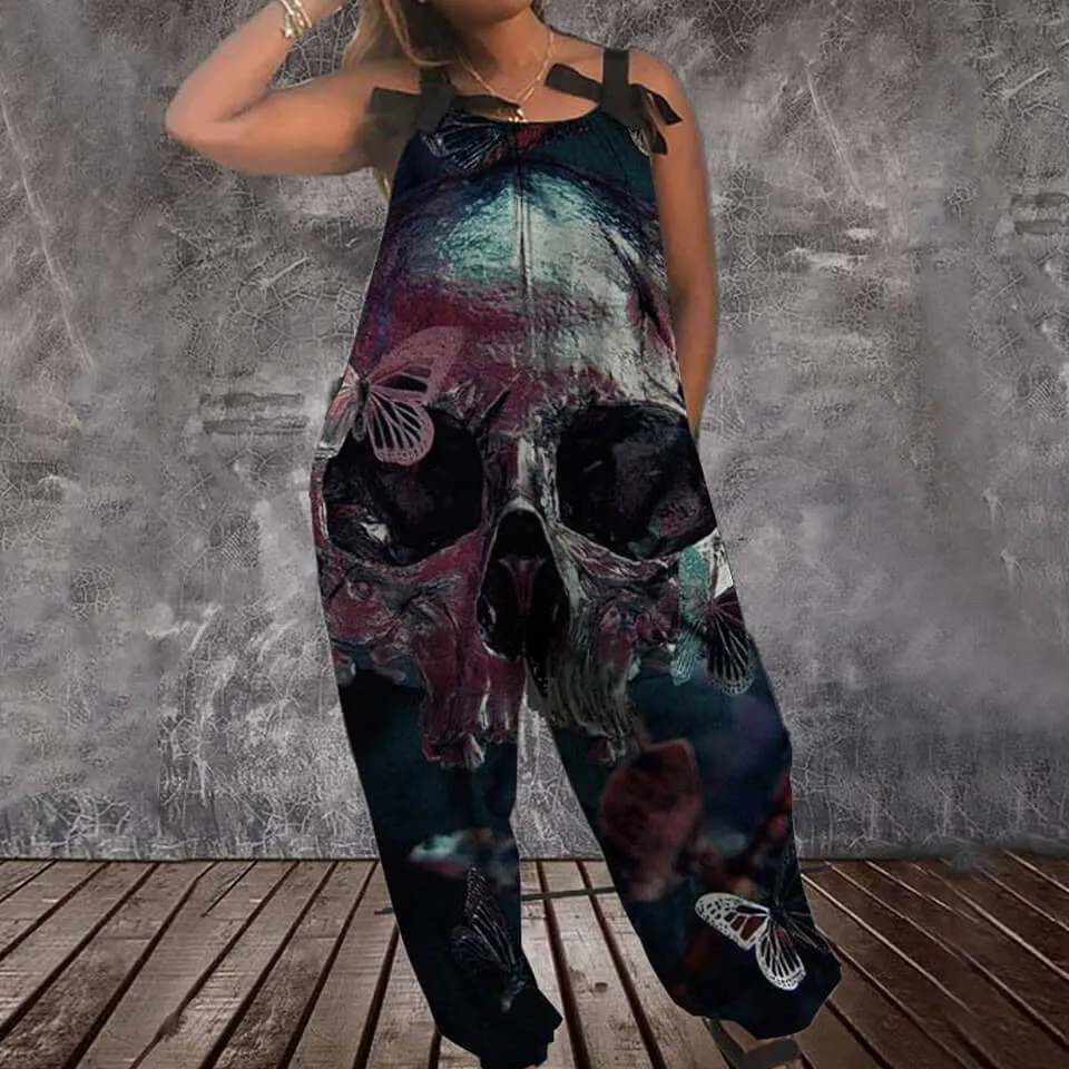 Gothic Skull Flower Print Women's Casual Overalls sold by GTHIC product image thumbnail 3