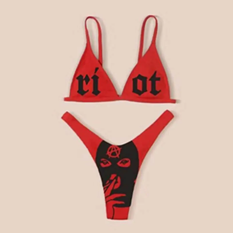 Gothic Letters Skull Print Bikini Set sold by GTHIC