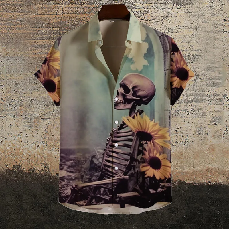 Sunflower Skull Gothic Short Sleeve Shirt sold by GTHIC