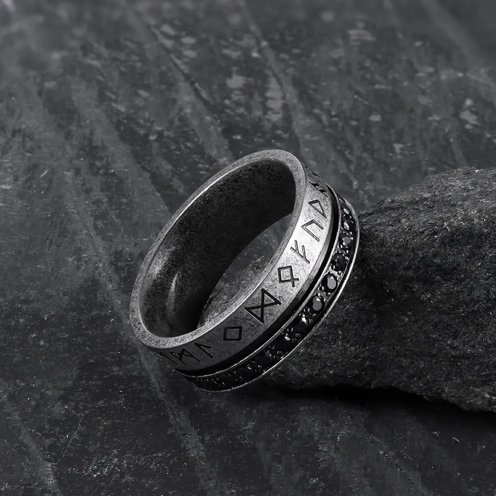 Runes Black Stone Stainless Steel Ring sold by GTHIC