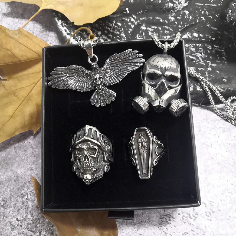 4 Pcs Rings and Pendants Skull Jewelry Set sold by GTHIC