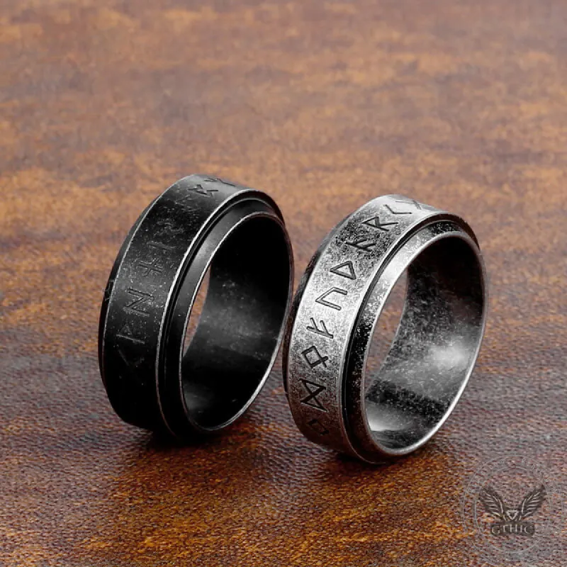Viking Runes Carved Stainless Steel Spinner Ring sold by GTHIC