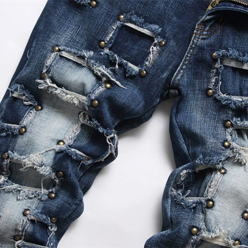 Punk Rivet Patch Cotton Men's Skinny Pants sold by GTHIC product image thumbnail 3