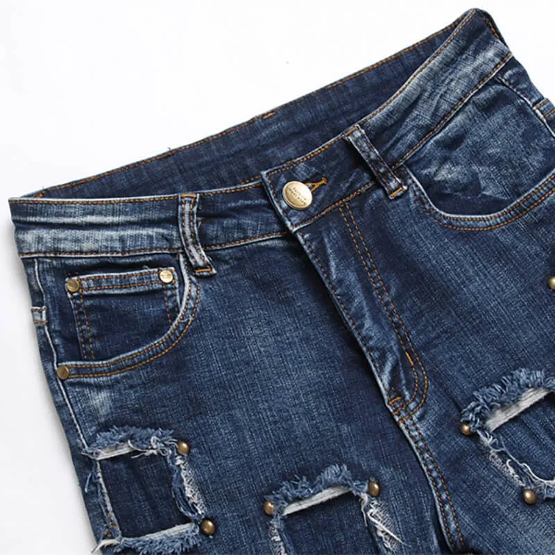 Punk Rivet Patch Cotton Men's Skinny Pants sold by GTHIC product image thumbnail 2