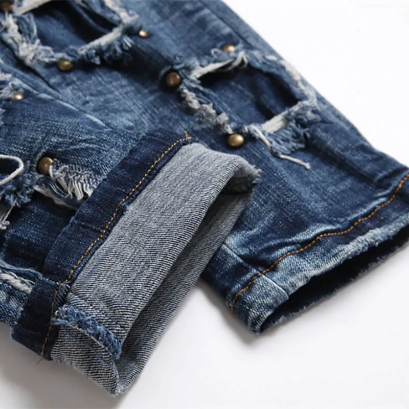 Punk Rivet Patch Cotton Men's Skinny Pants sold by GTHIC product image thumbnail 5