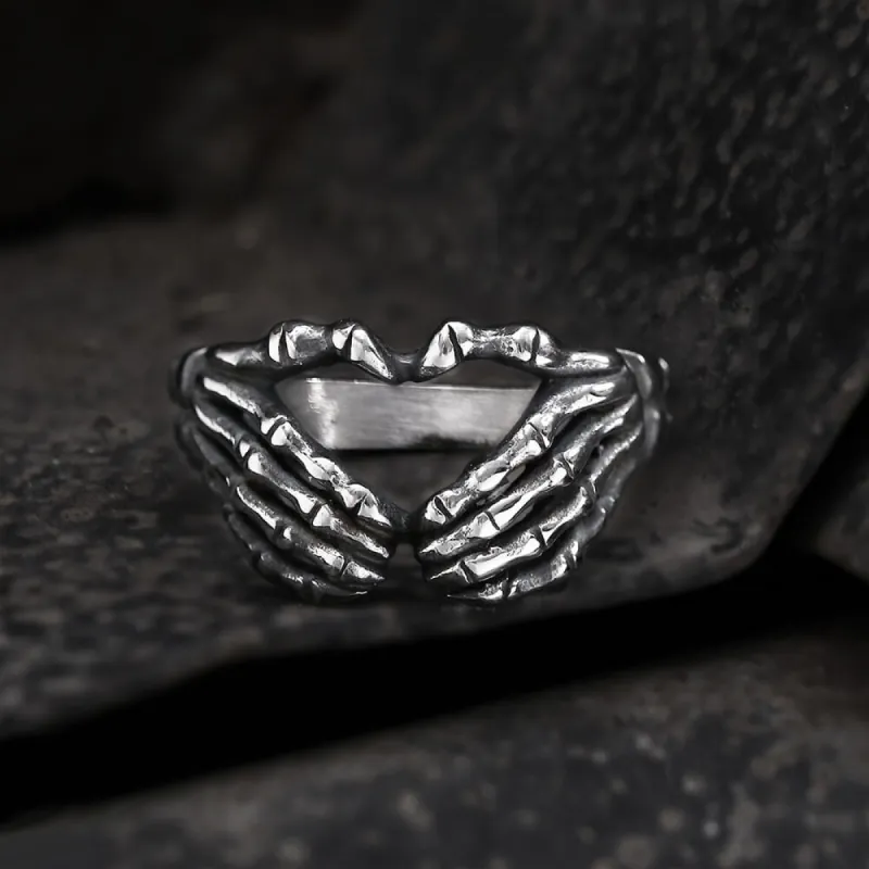 Gothic Skull Hand Heart Shaped Stainless Steel Ring sold by GTHIC