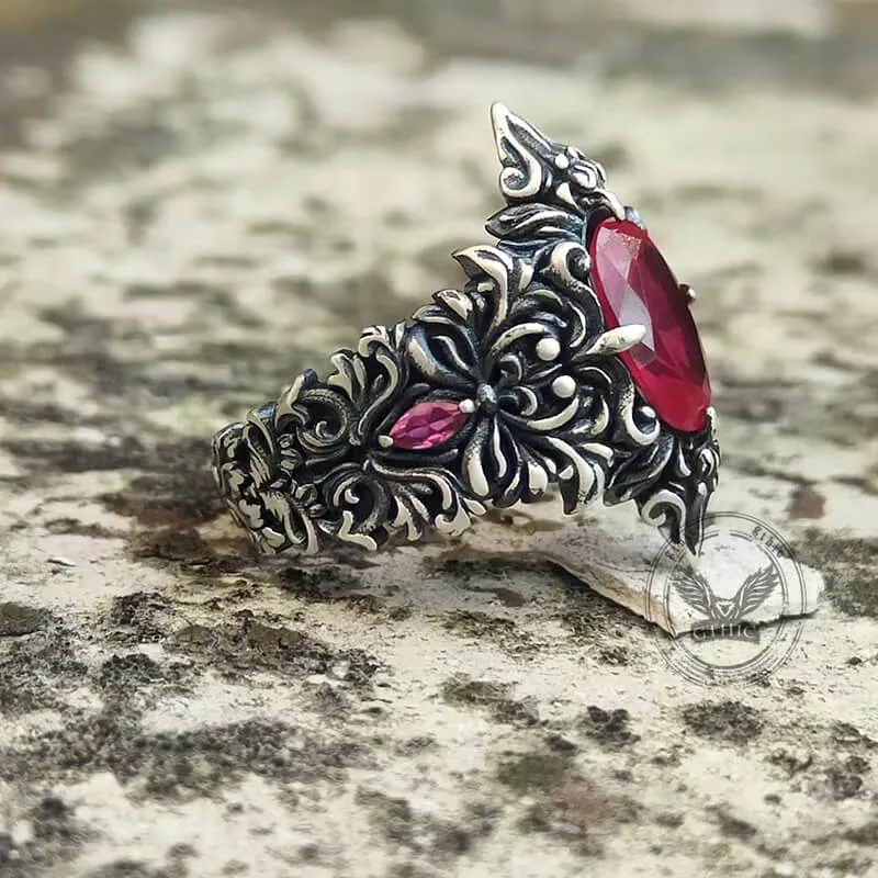 Gothic Pattern Inlaid Red Zircon Sterling Silver Ring sold by GTHIC product image thumbnail 5