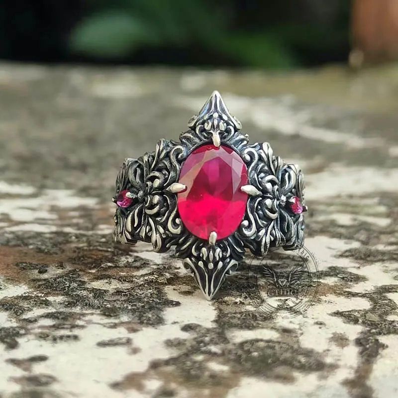 Gothic Pattern Inlaid Red Zircon Sterling Silver Ring sold by GTHIC product image thumbnail 2