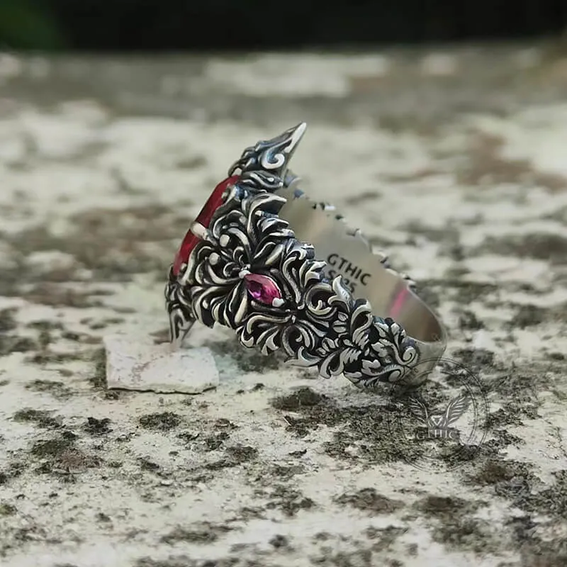 Gothic Pattern Inlaid Red Zircon Sterling Silver Ring sold by GTHIC product image thumbnail 4
