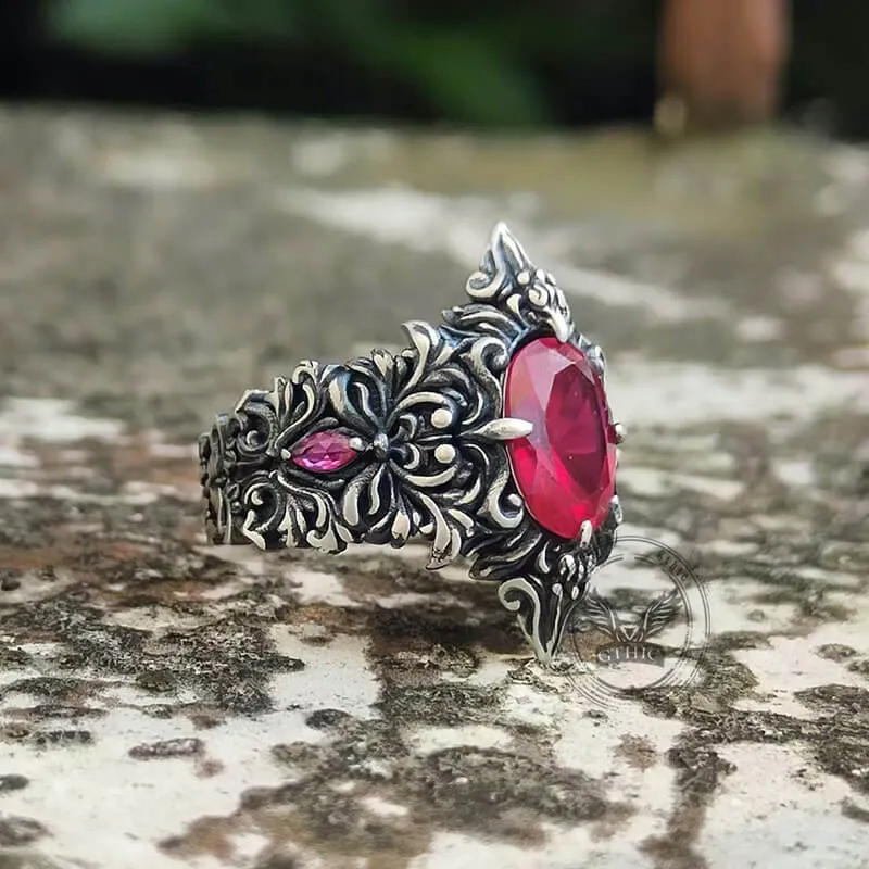 Gothic Pattern Inlaid Red Zircon Sterling Silver Ring sold by GTHIC product image thumbnail 3