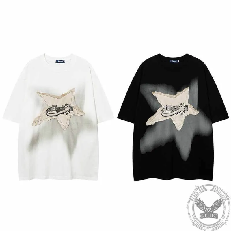 Star Patch Loose Hip Hop T-shirt made by GTHIC
