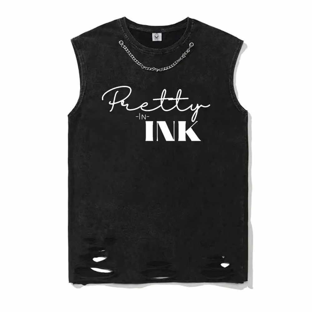 Pretty In Ink Print Vintage Washed T-shirt Vest Top sold by GTHIC product image thumbnail 2