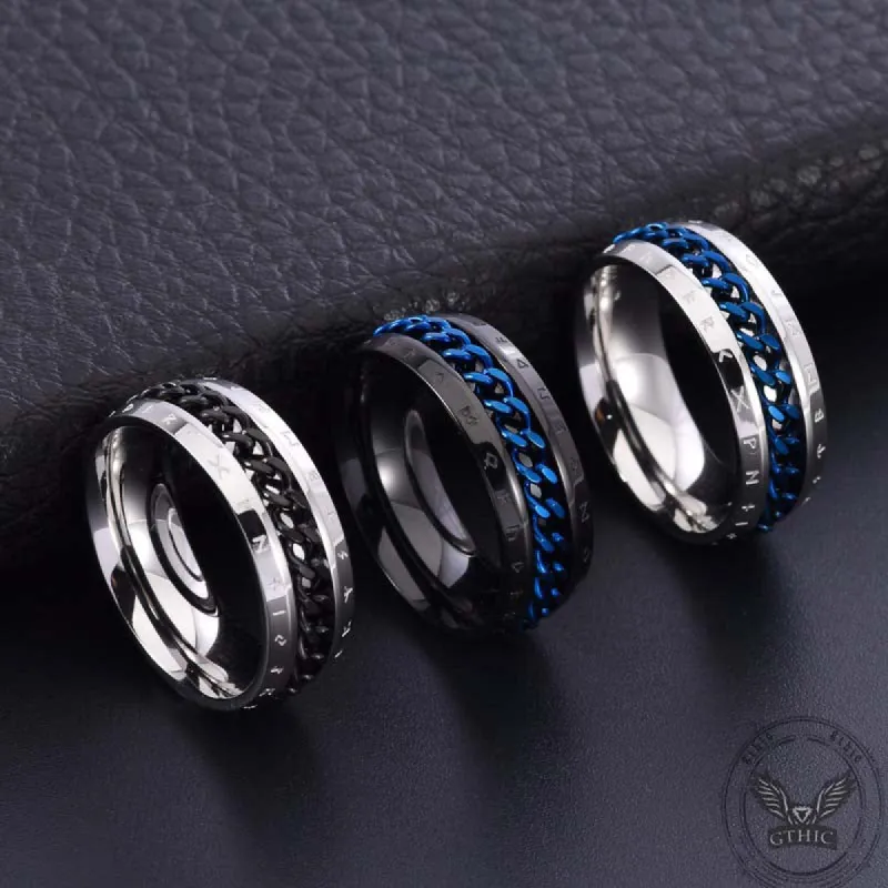 Viking Runes Chain Spinner Stainless Steel Ring sold by GTHIC
