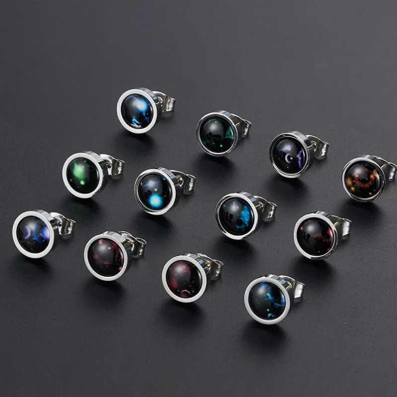 12 Constellation Zodiac Stainless Steel Luminous Stud Earrings made by GTHIC