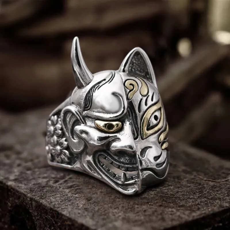 Japanese Hannya Mask Sterling Silver Ring sold by GTHIC