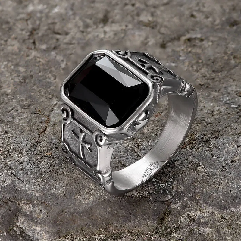 Black Zircon Stainless Steel Cross Ring sold by GTHIC product image thumbnail 3